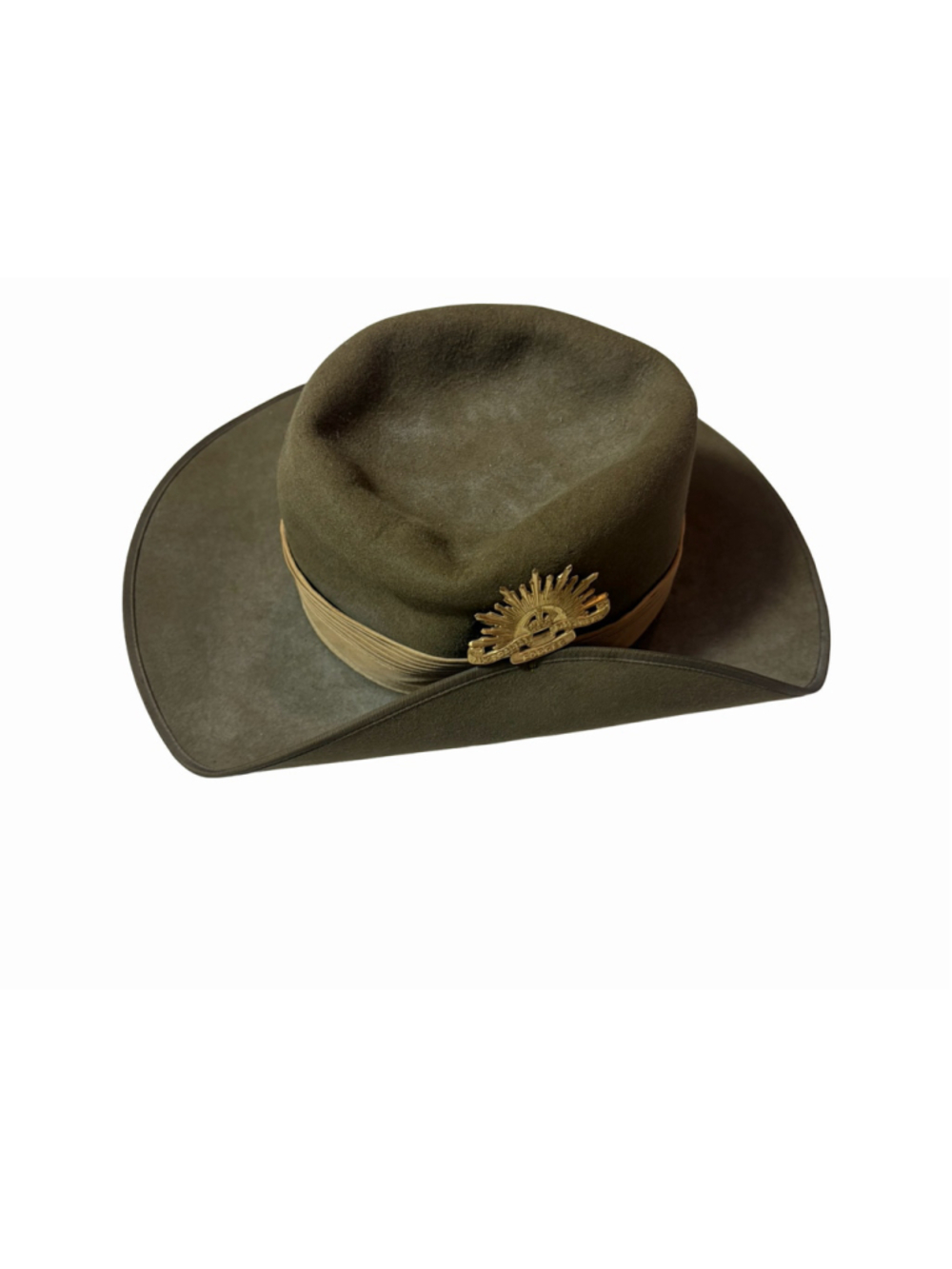Vintage Akubra Slouch Hat Size 55 Pure Fur Felt Australian Military Badge